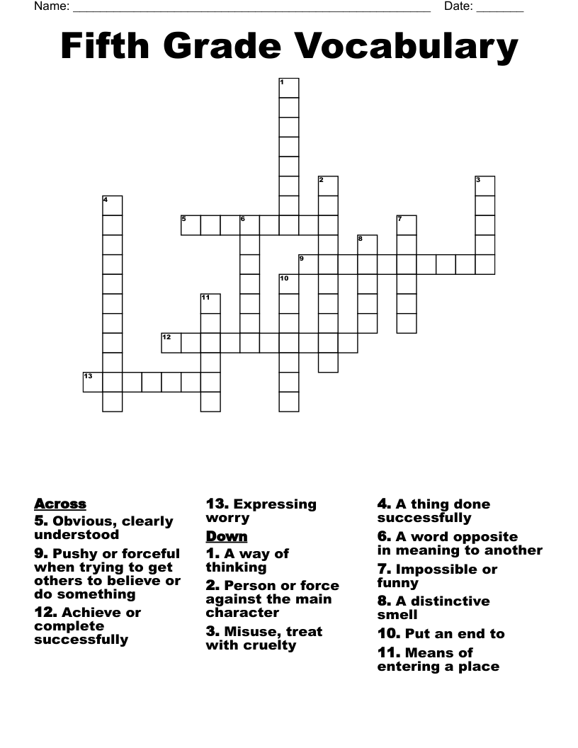 Fifth Grade Vocabulary Crossword WordMint