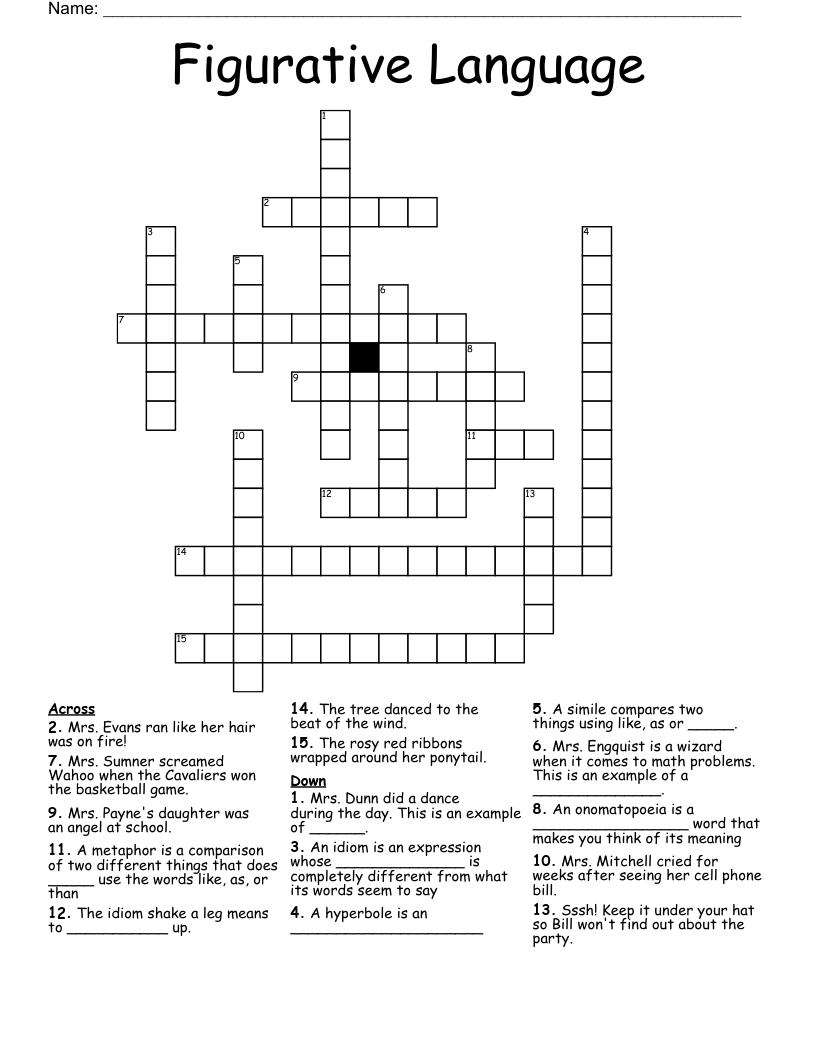 Figurative Language Crossword WordMint