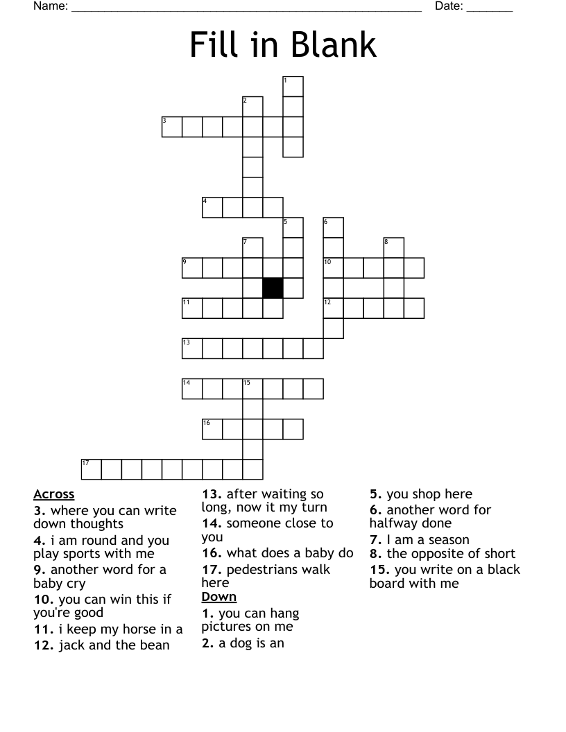 Fill In Blank Crossword WordMint Fill In Blank Crossword WordMint