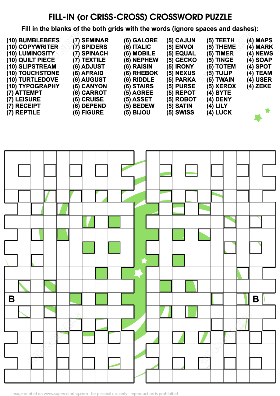 crossword fill in printable
