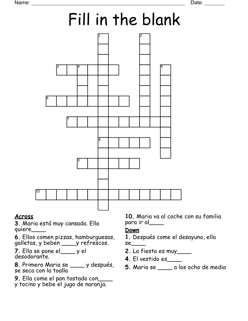 Fill In The Blank Crossword WordMint