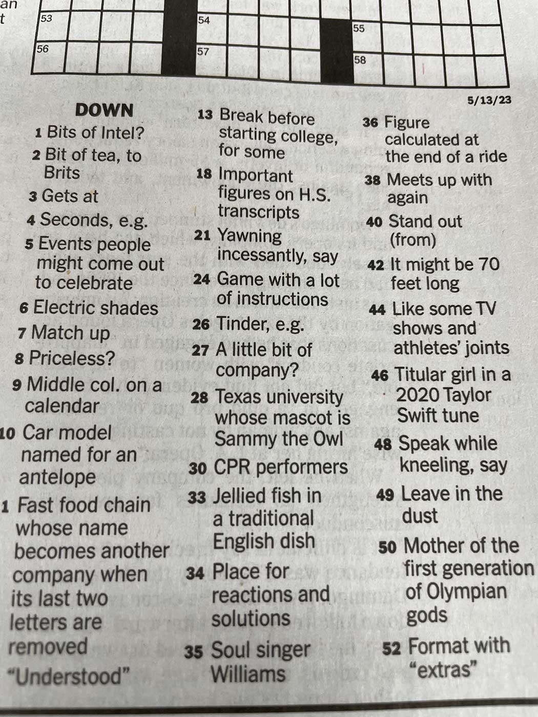 crossword puzzle clue for each