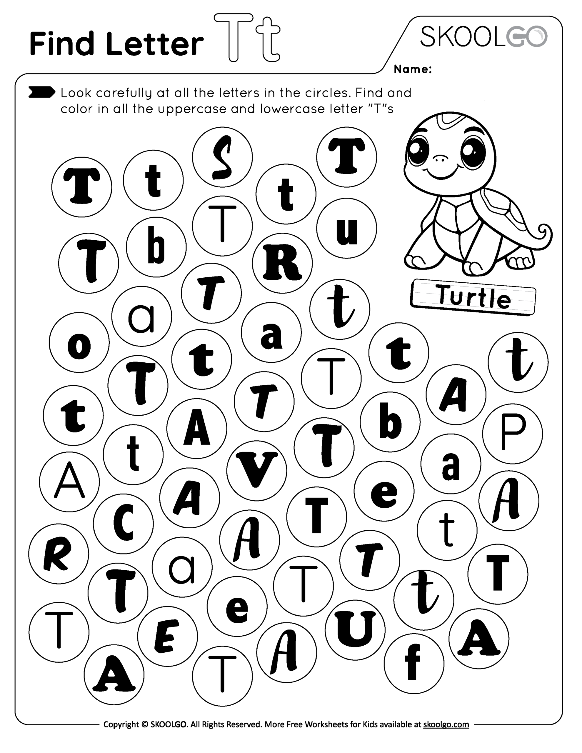 Find Letter T Free Worksheet For Kids SKOOLGO