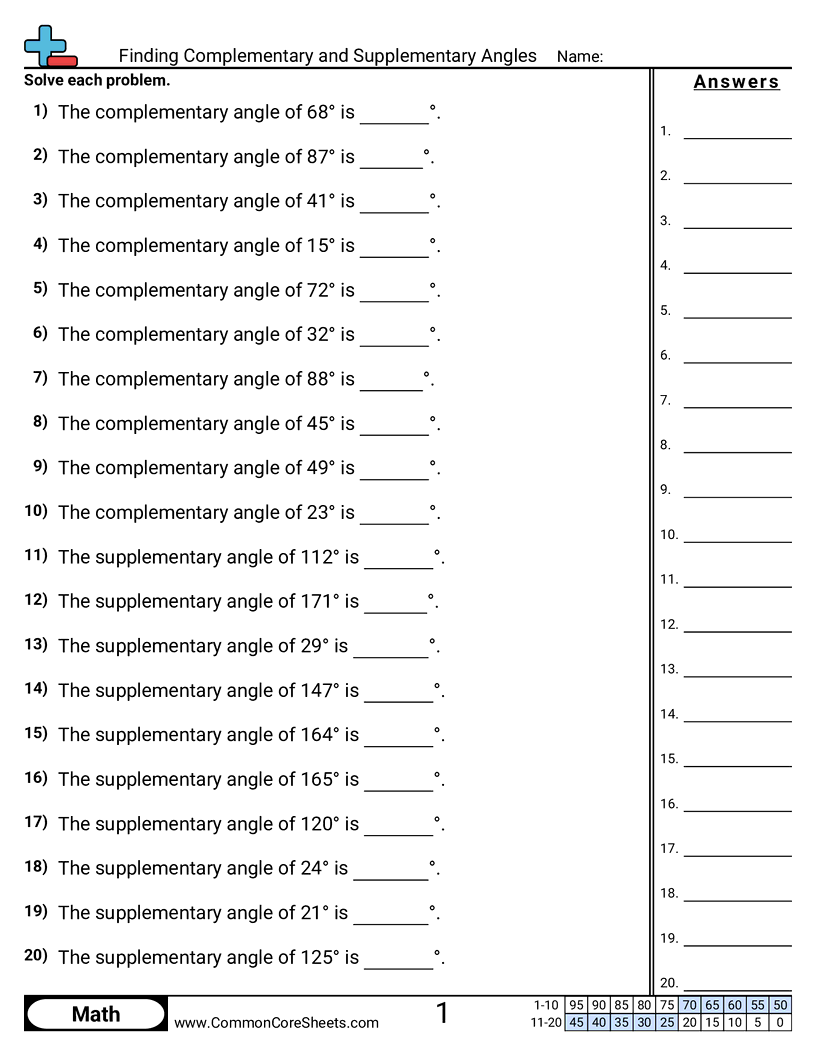 complementary and supplementary angles worksheet