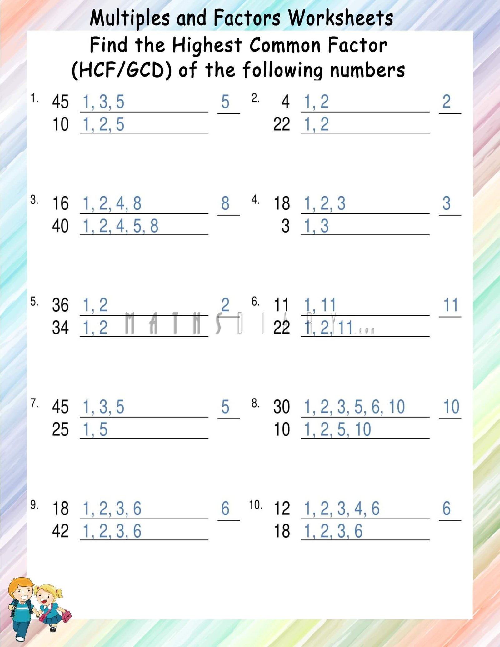Finding Greatest Common Factors GCF HCF Worksheets Math Worksheets MathsDiary