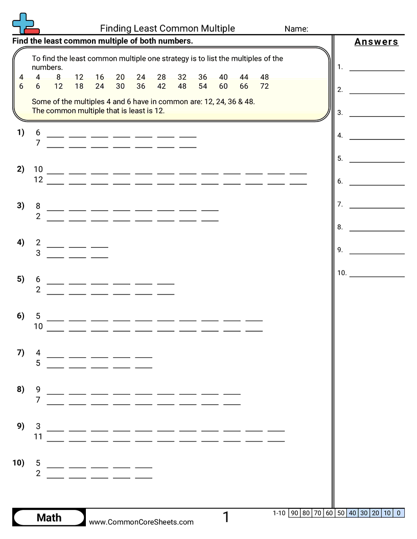 worksheets for least common multiple