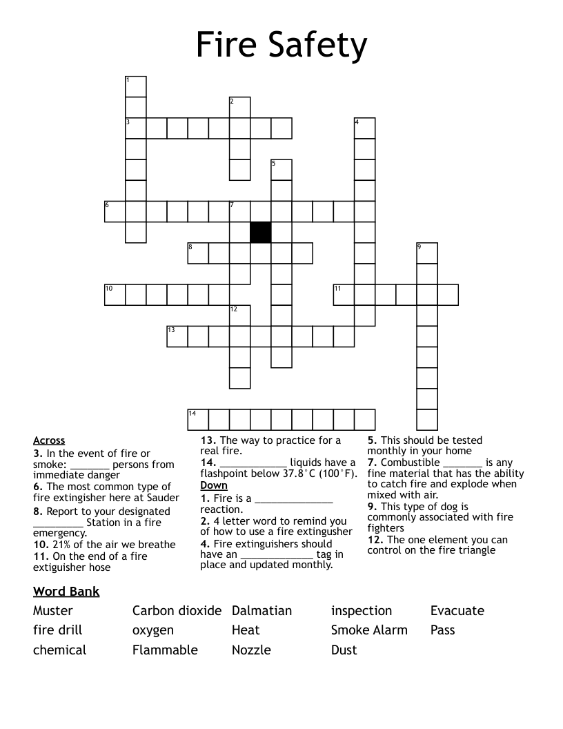 Fire Safety Crossword WordMint