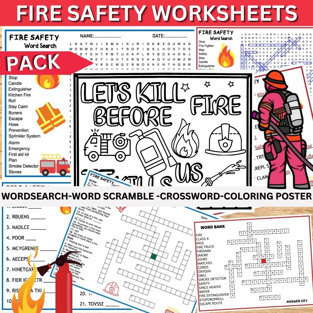 Fire Safety Worksheets Quiz Coloring Poster Wordsearch October Activity Made By Teachers