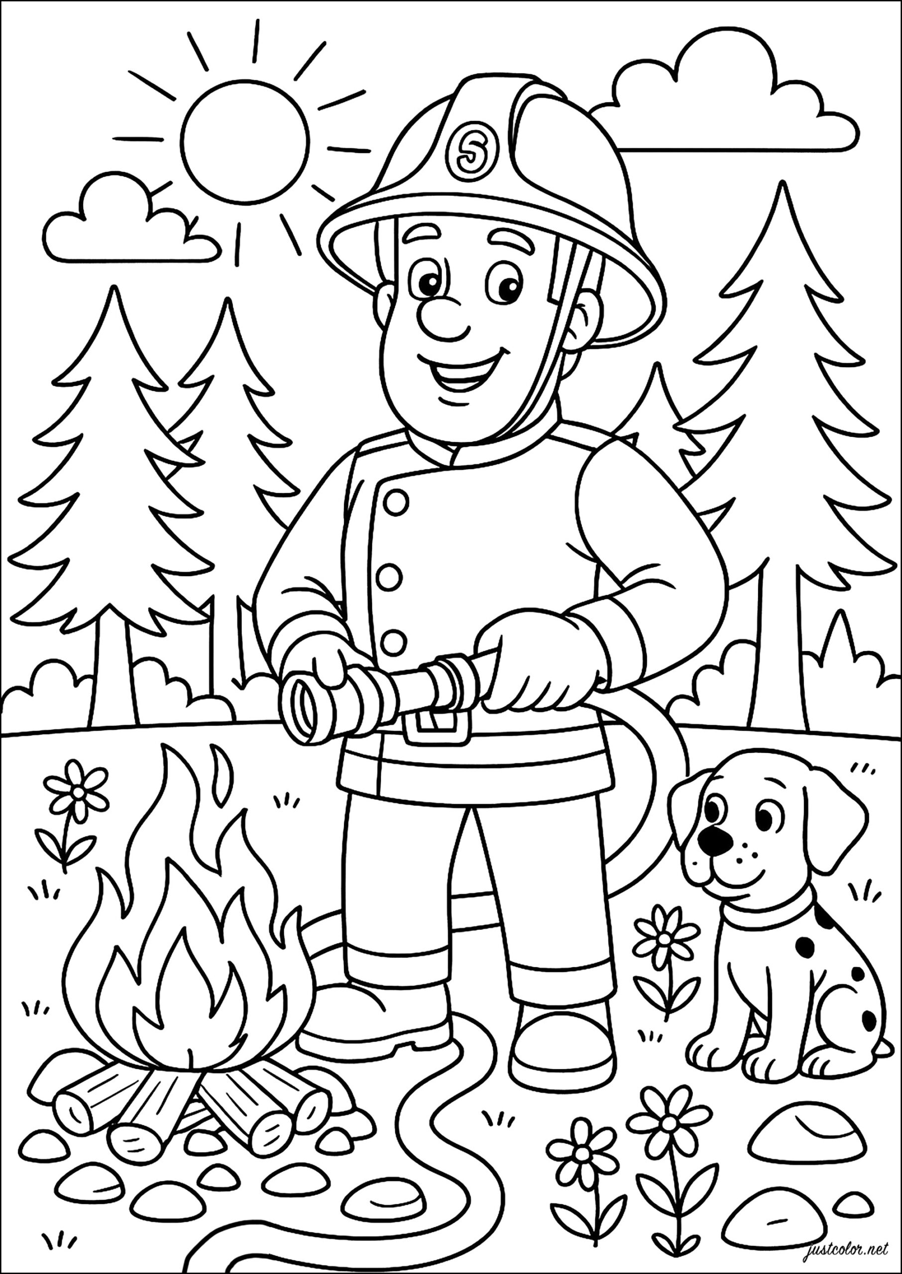 Fireman And His Dog Fireman Sam Coloring Pages
