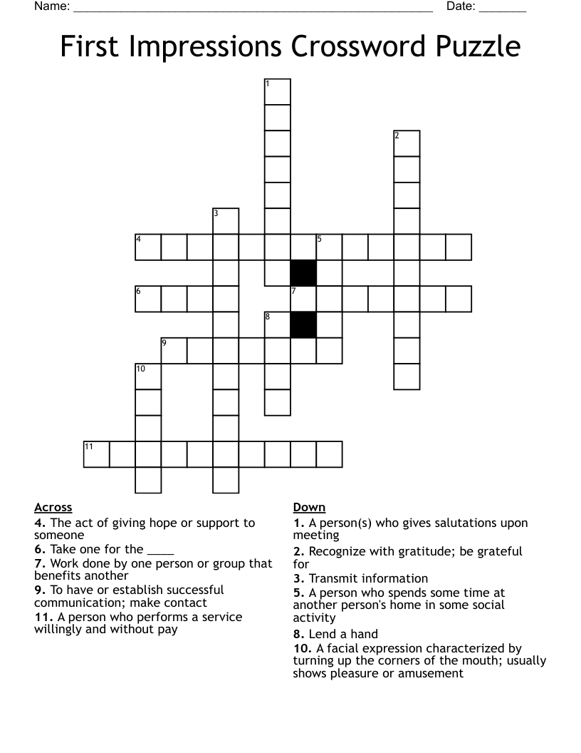 First Impressions Crossword Puzzle WordMint