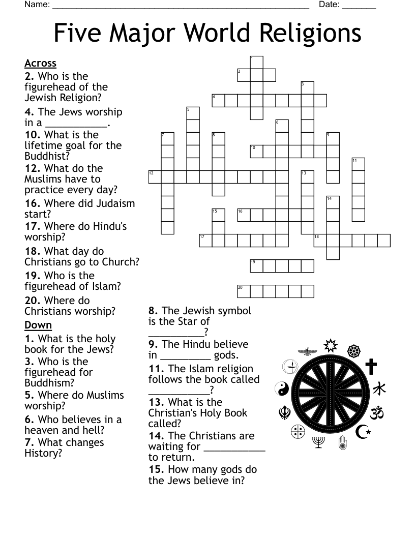 Five Major World Religions Crossword WordMint Five Major World Religions Crossword WordMint