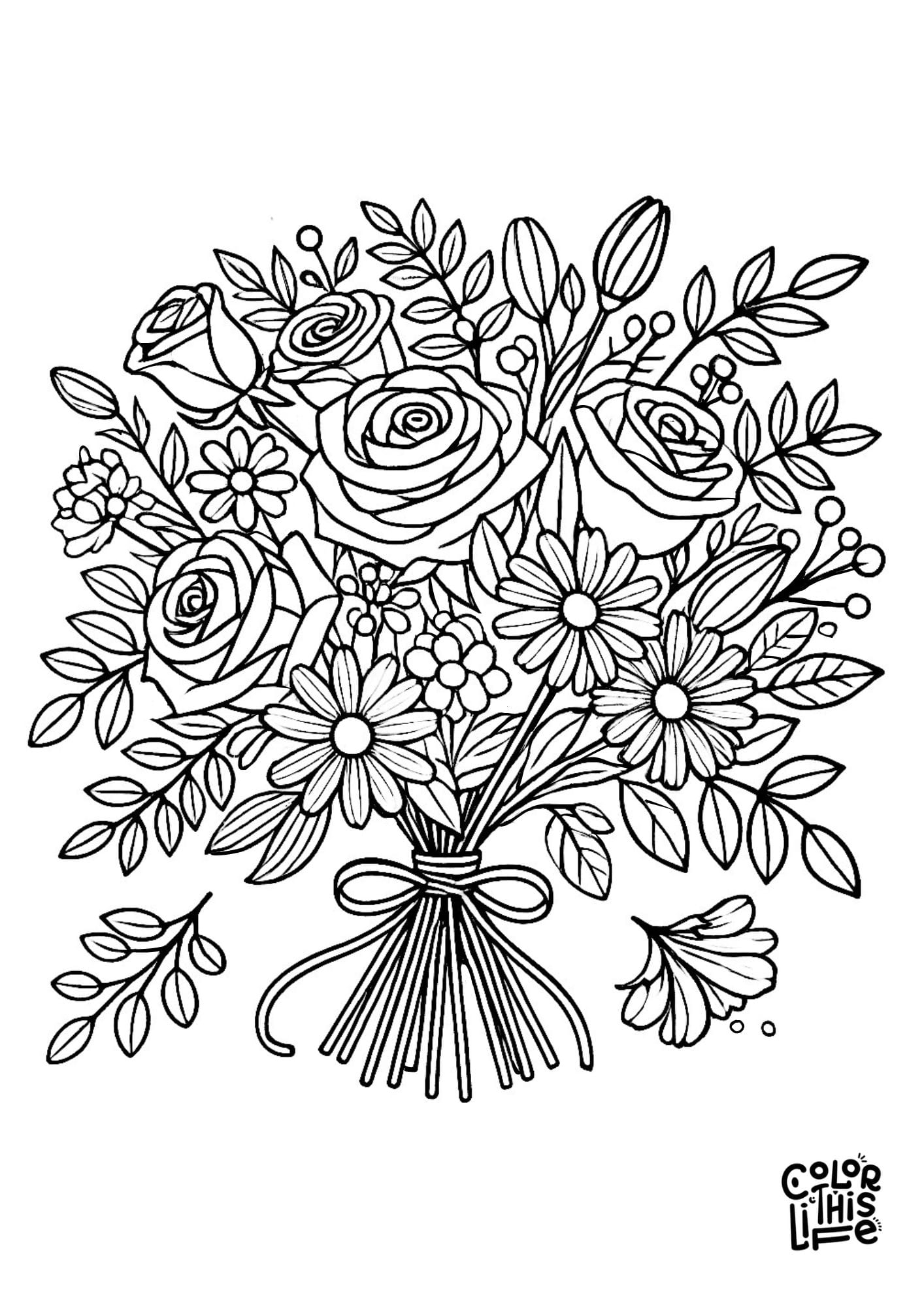 Flower Bouquet Coloring Pages Free Printable 