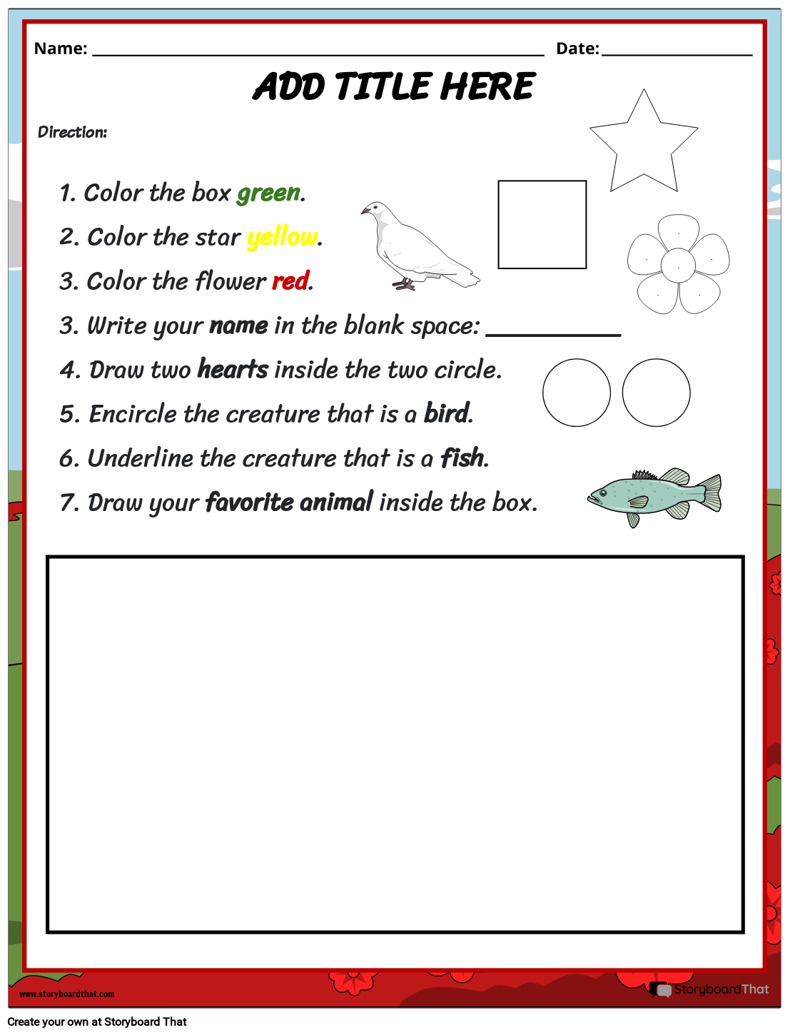 Following Directions Worksheets Storyboard That