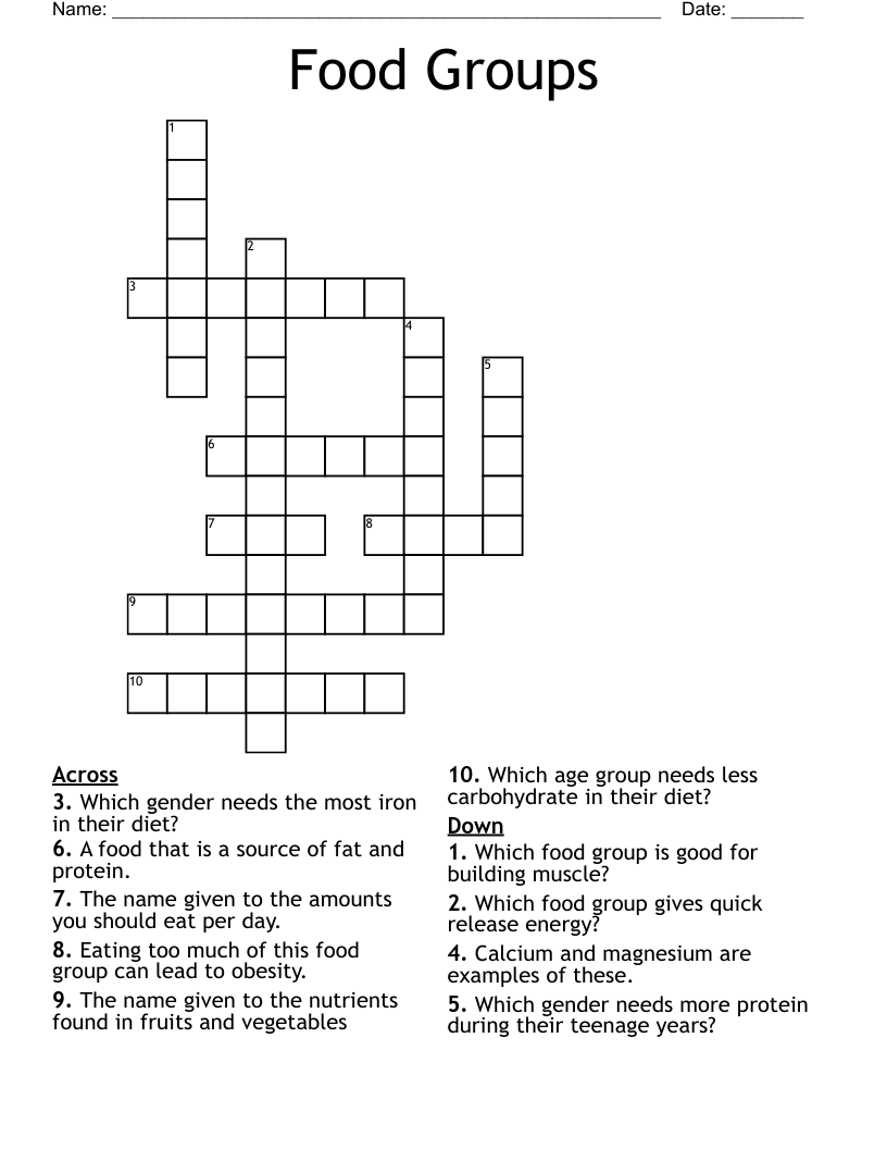 Food Groups Crossword WordMint Food Groups Crossword WordMint