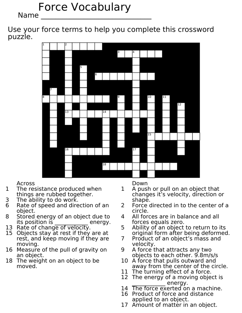 force crossword clue
