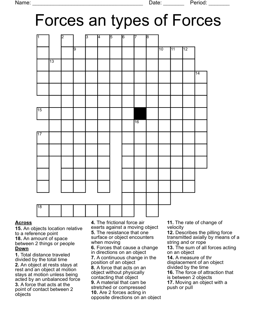 Forces An Types Of Forces Crossword WordMint