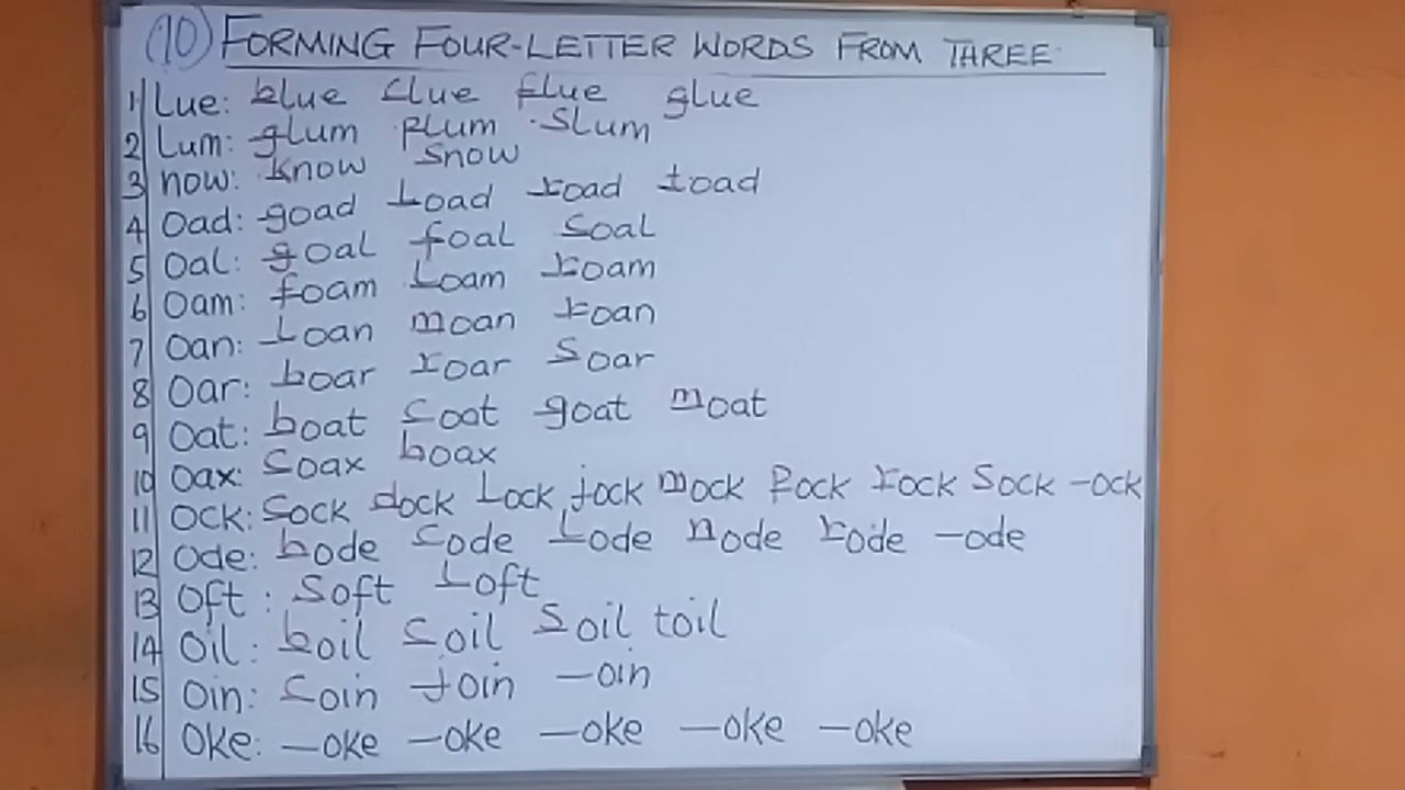 FORMING AND PRONOUNCING FOUR LETTER WORDS FROM THREE PART 10 YouTube FORMING AND PRONOUNCING FOUR LETTER WORDS FROM THREE PART 10 YouTube