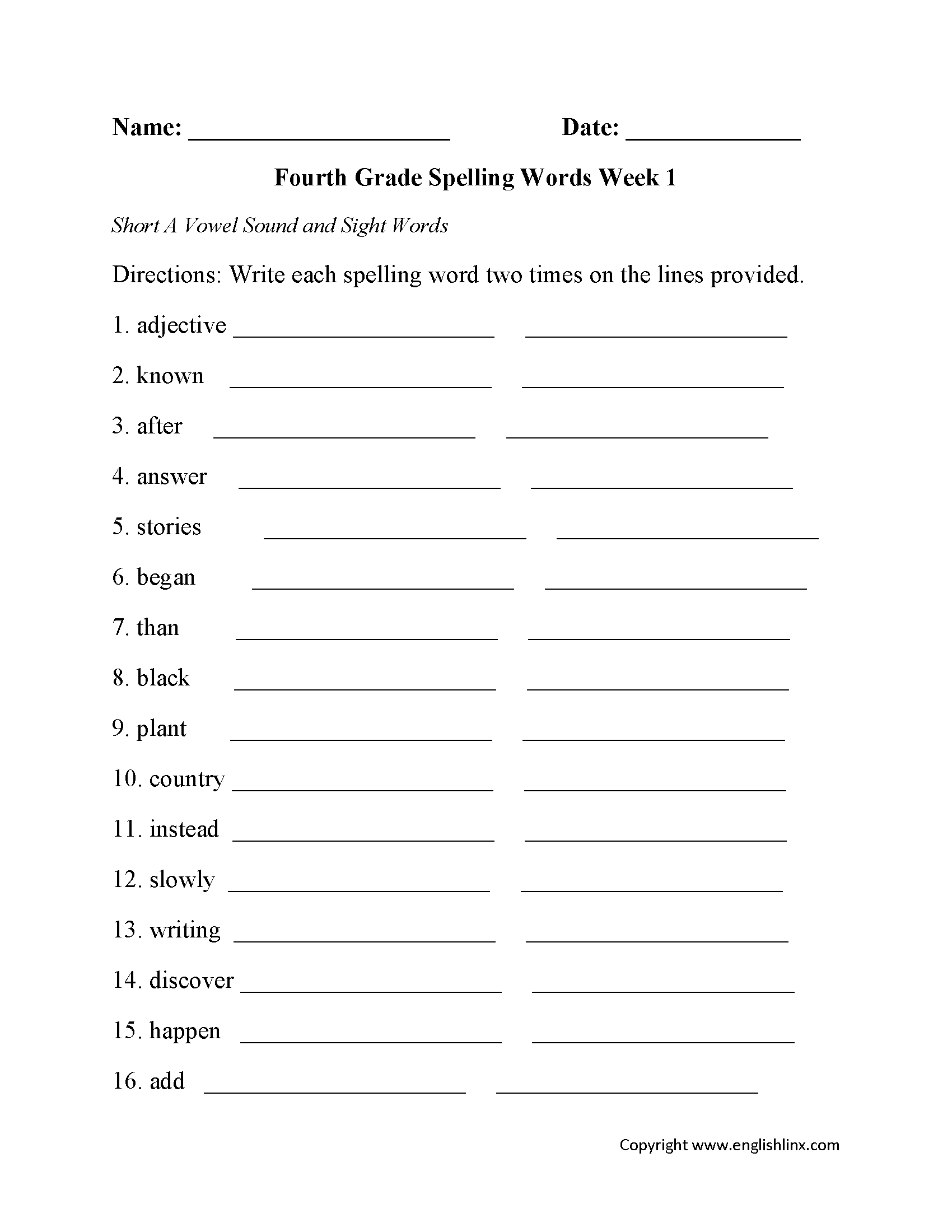 Fourth Grade Spelling Worksheets Free Printable Word Lists Practice Fourth Grade Spelling Worksheets Free Printable Word Lists Practice
