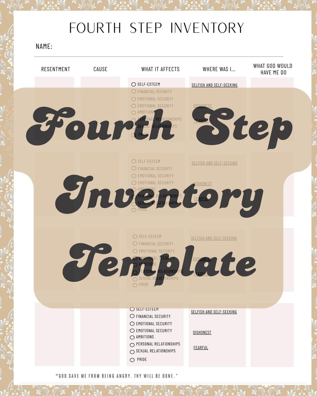 Fourth Step Inventory Worksheet landscape AA Step 4 Printable PDF Fourth Step Inventory Worksheet landscape AA Step 4 Printable PDF