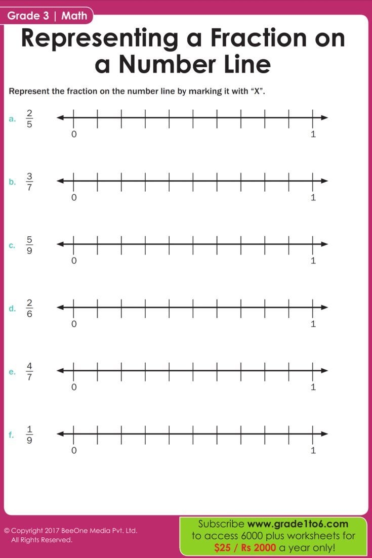 fraction number lines worksheet