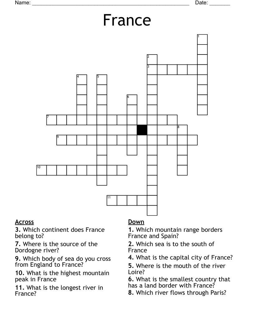 France Crossword WordMint France Crossword WordMint