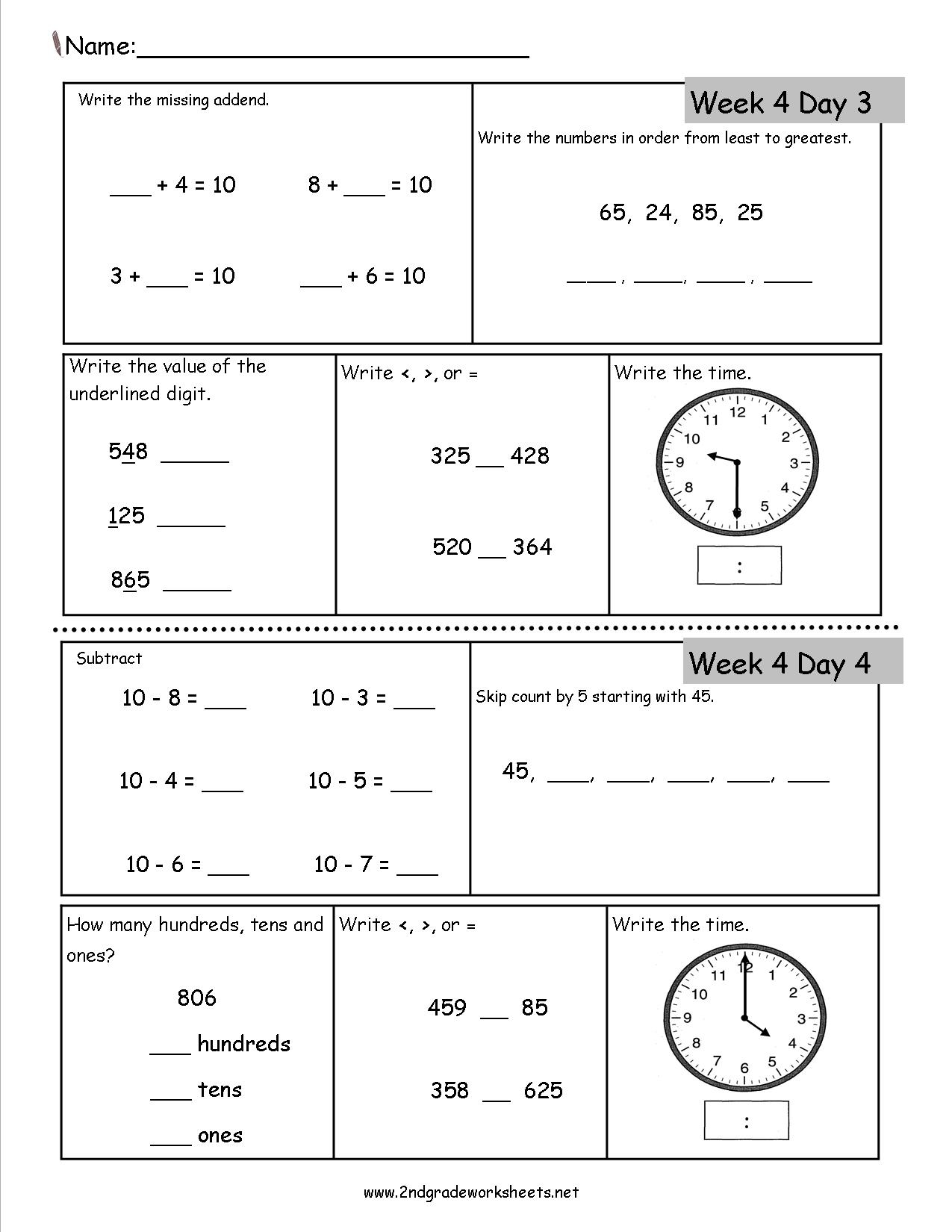 Free 2nd Grade Daily Math Worksheets Free 2nd Grade Daily Math Worksheets