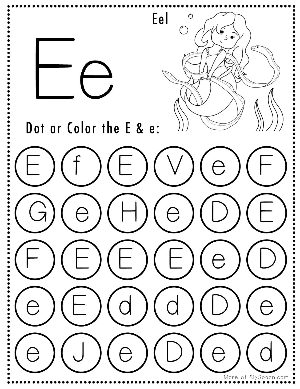 letter e worksheets for kindergarten