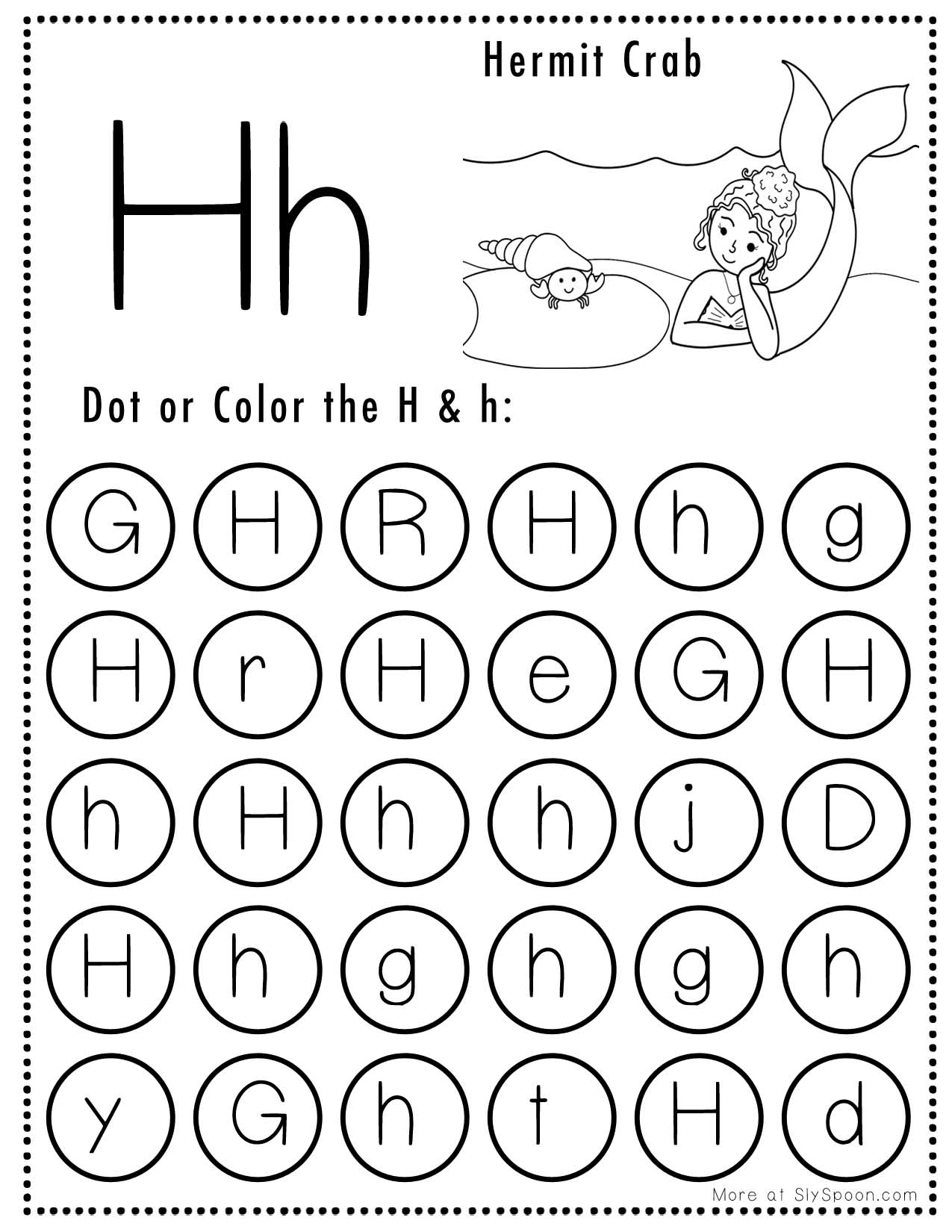 Free Alphabet Do A Dot Printables Worksheets Letter H Mermaid Themed Sly Spoon