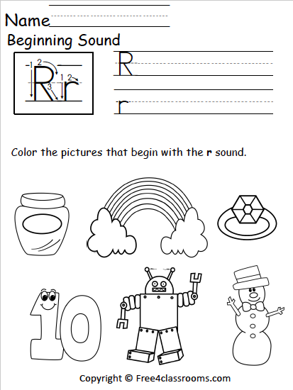 Free Beginning Sounds Worksheet Letter R Free Beginning Sounds Worksheet Letter R