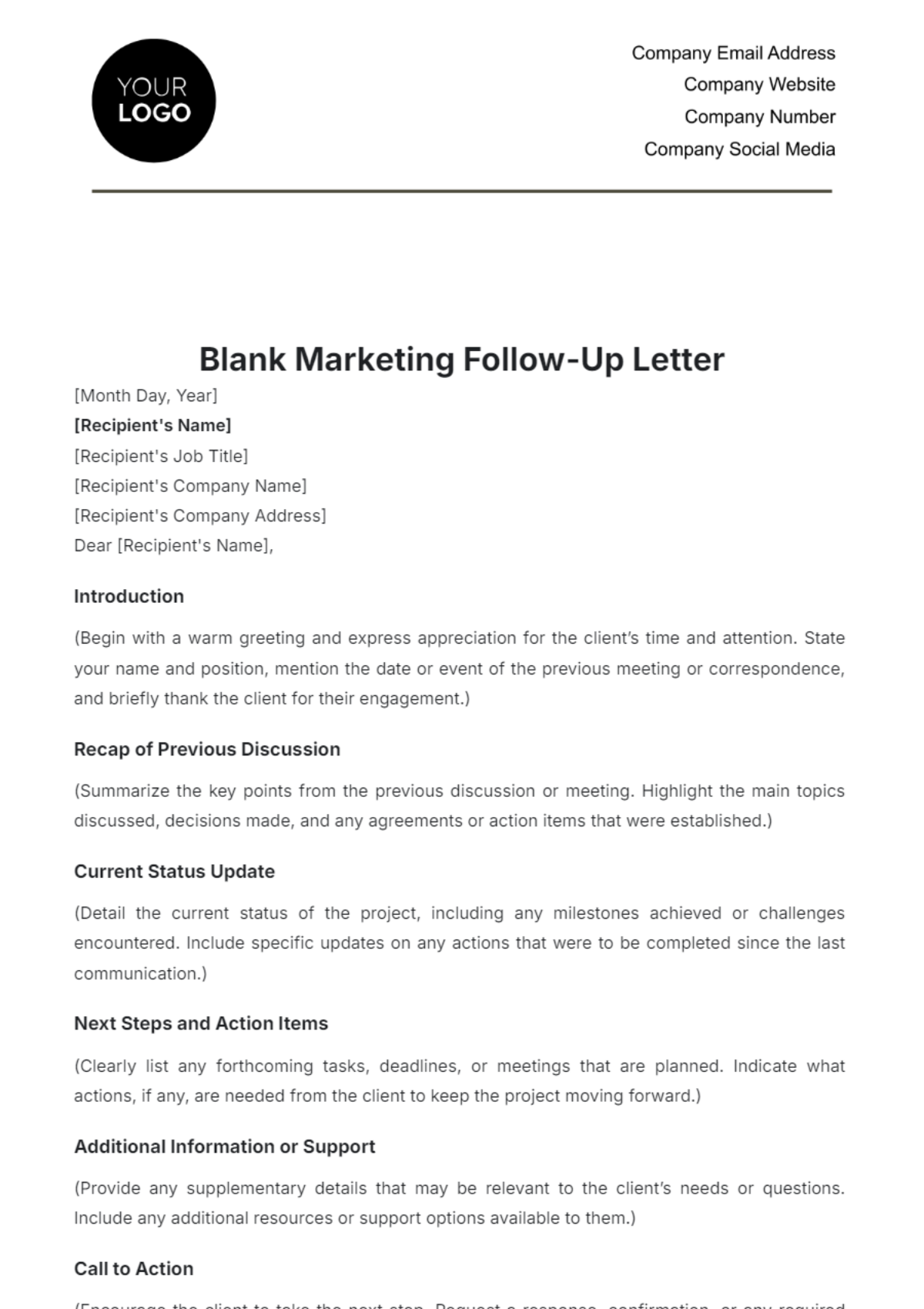 Free Blank Marketing Follow Up Letter Template To Edit Online