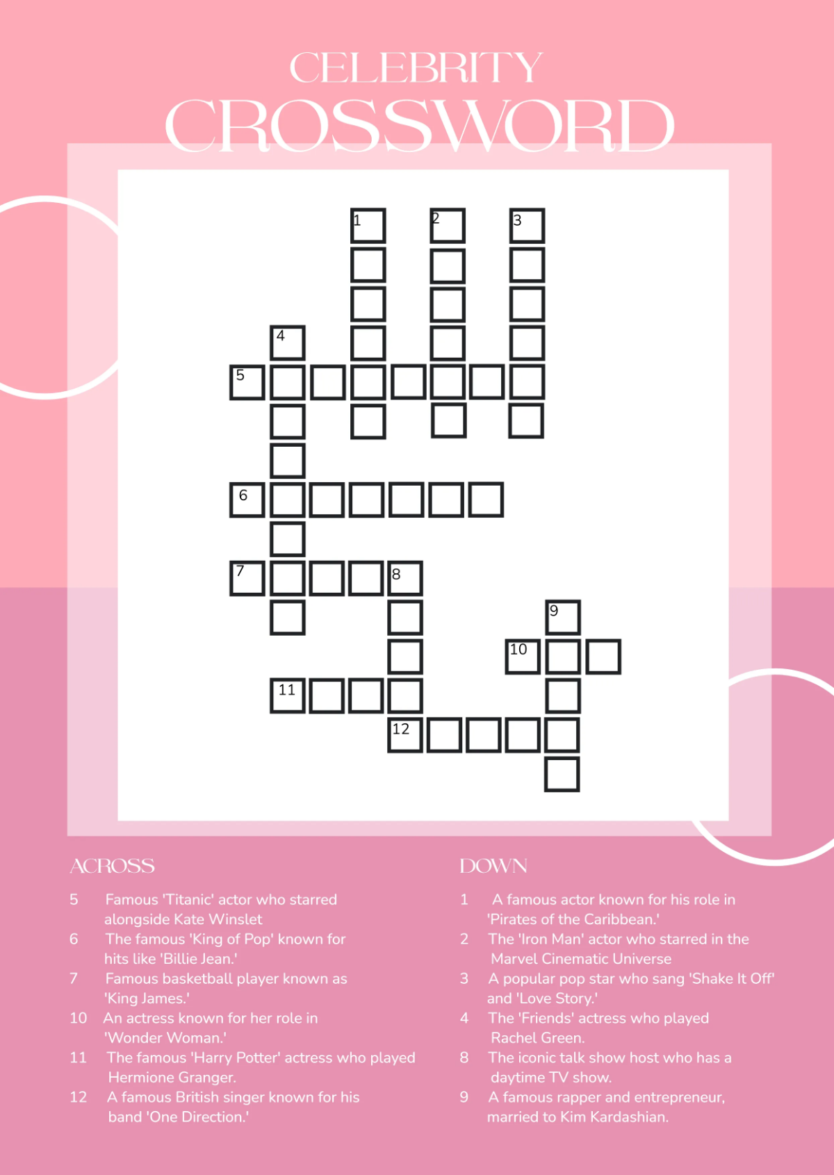 Free Celebrity Crossword Template To Edit Online