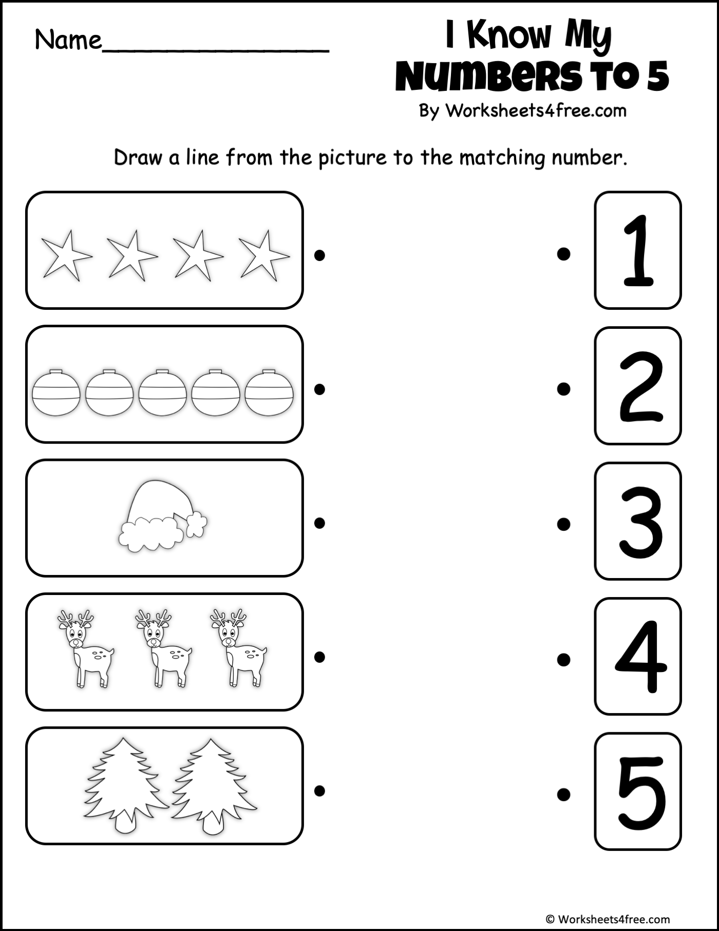 Free Christmas Math Numbers Worksheet 1 To 5 Worksheets4Free
