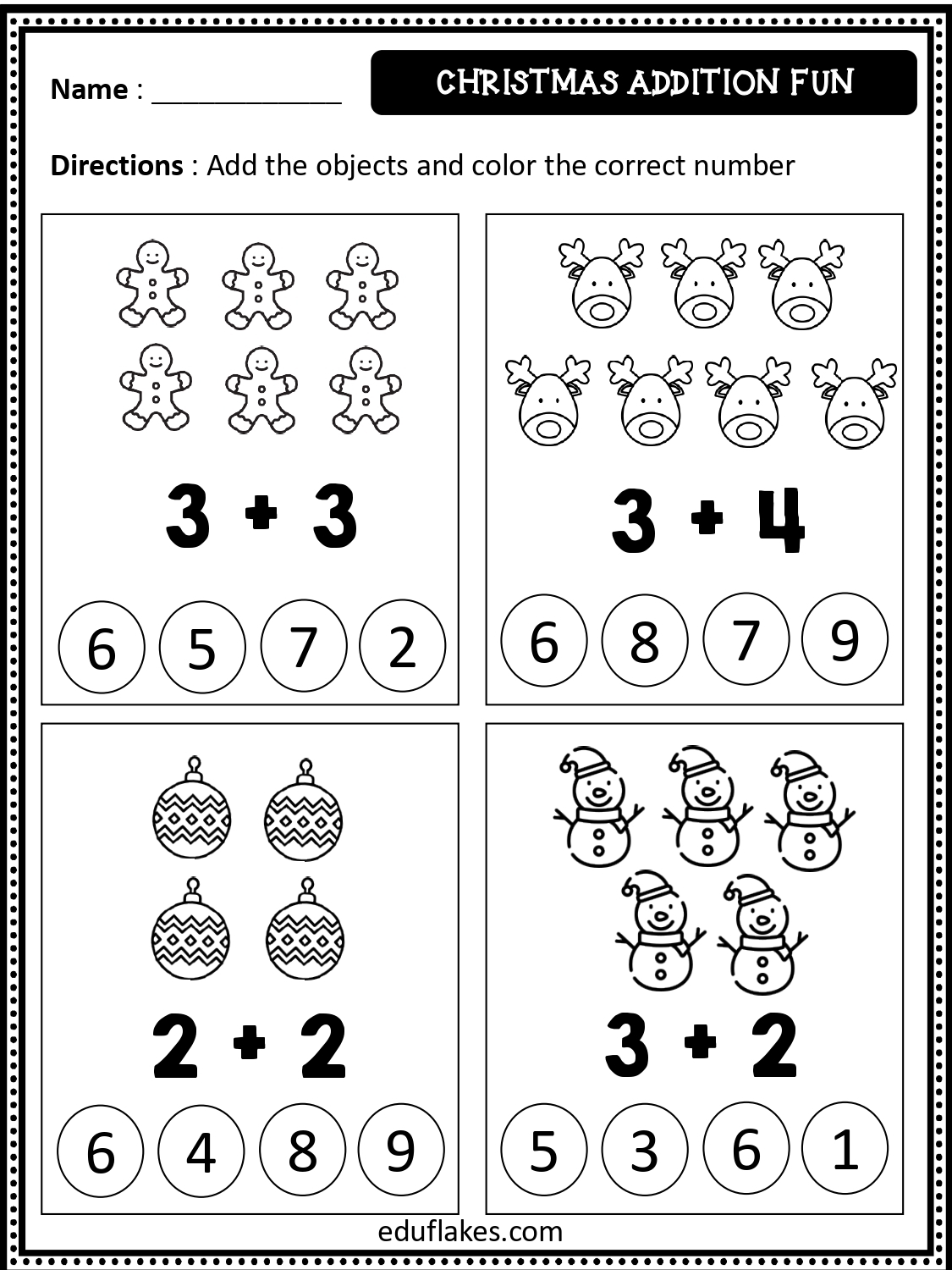 free math pages for kindergarten