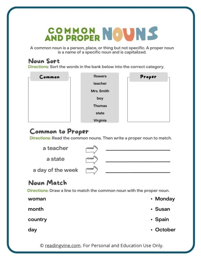 noun and common noun worksheet