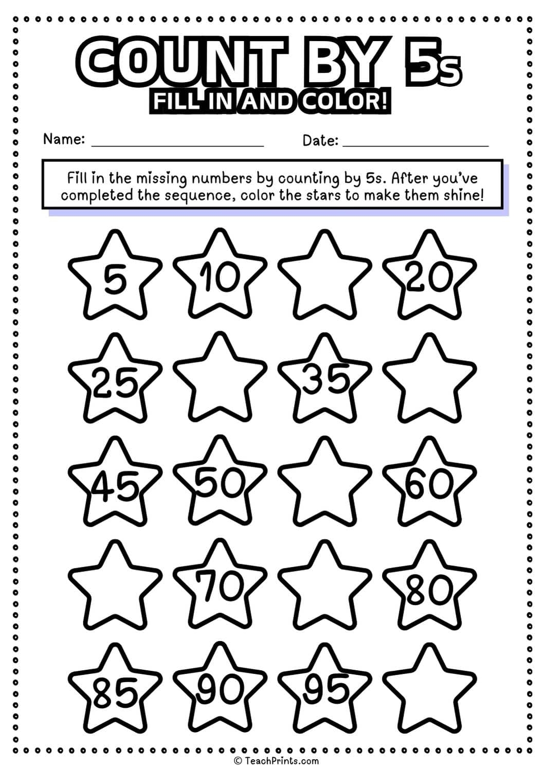 Free Count By 5s Worksheets Teach Prints Free Count By 5s Worksheets Teach Prints