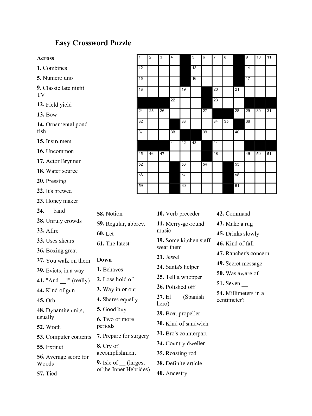 Free Daily Crossword Puzzle Printable Free Daily Crossword Puzzle Printable