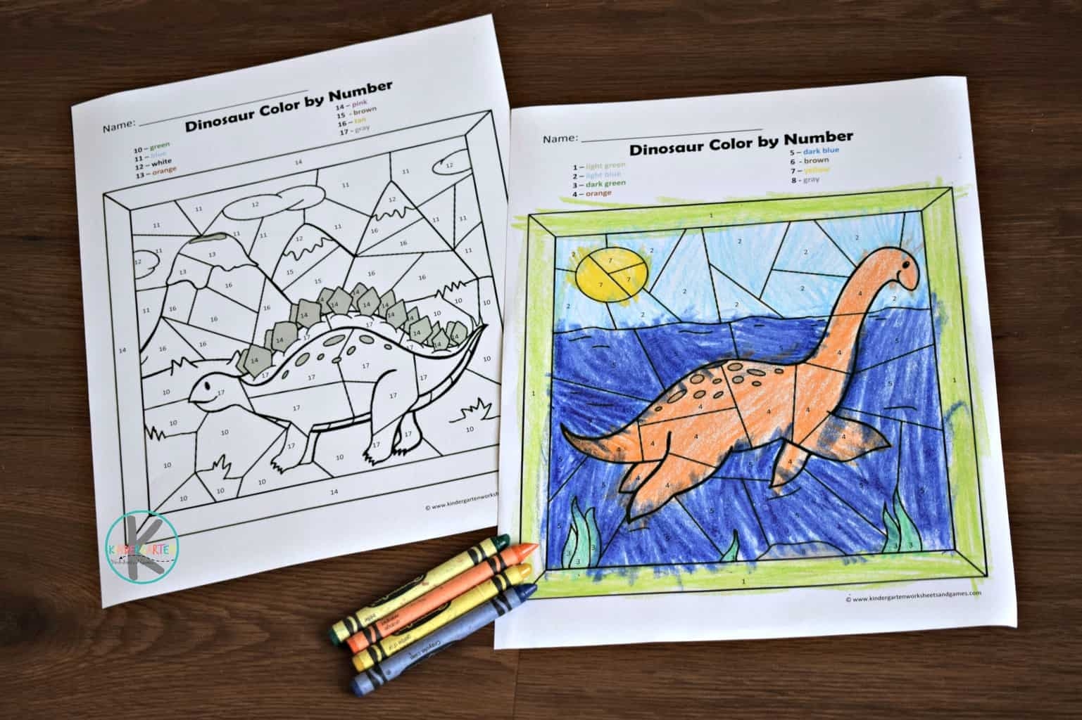dinosaur color by number