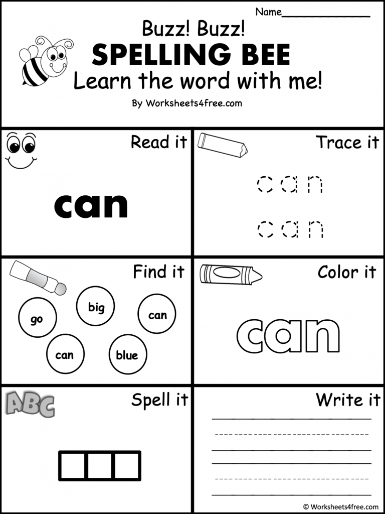 sight word can worksheet