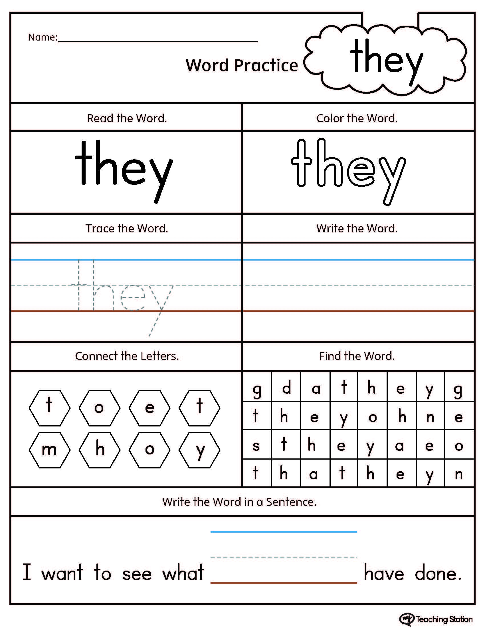 FREE High Frequency Word THEY Printable Worksheet MyTeachingStation FREE High Frequency Word THEY Printable Worksheet MyTeachingStation