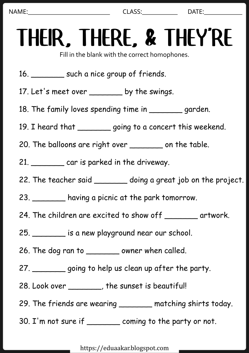 worksheet there their they're