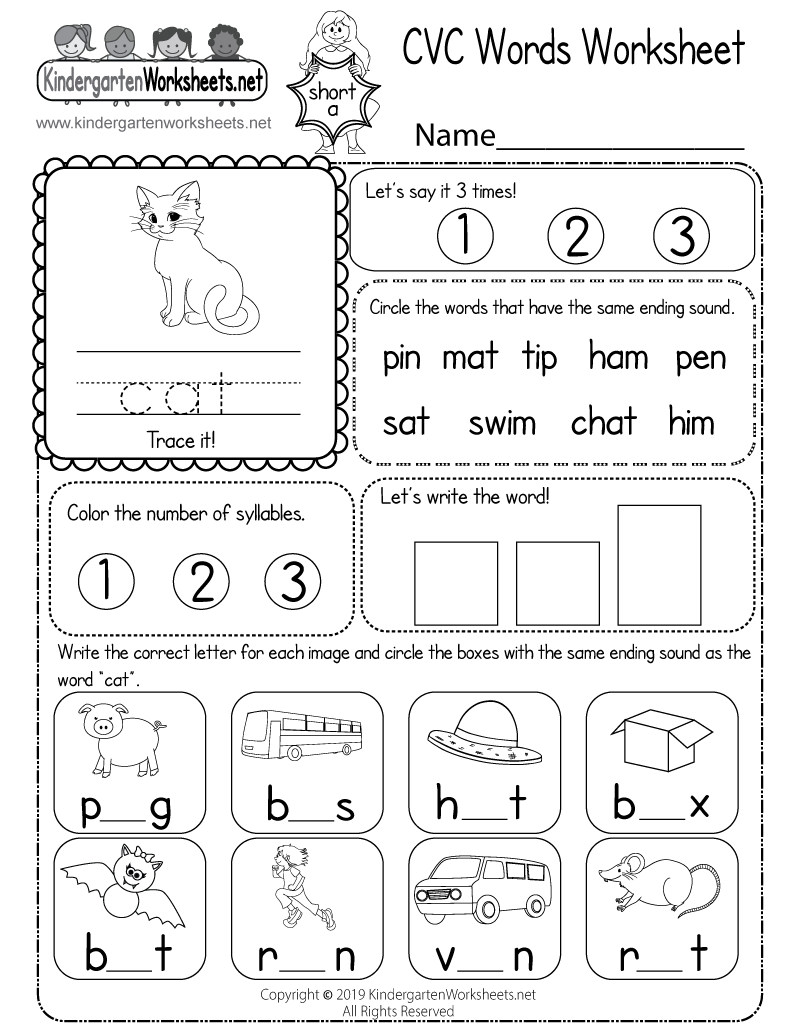 Free Interactive CVC Words Worksheet For Kindergarten