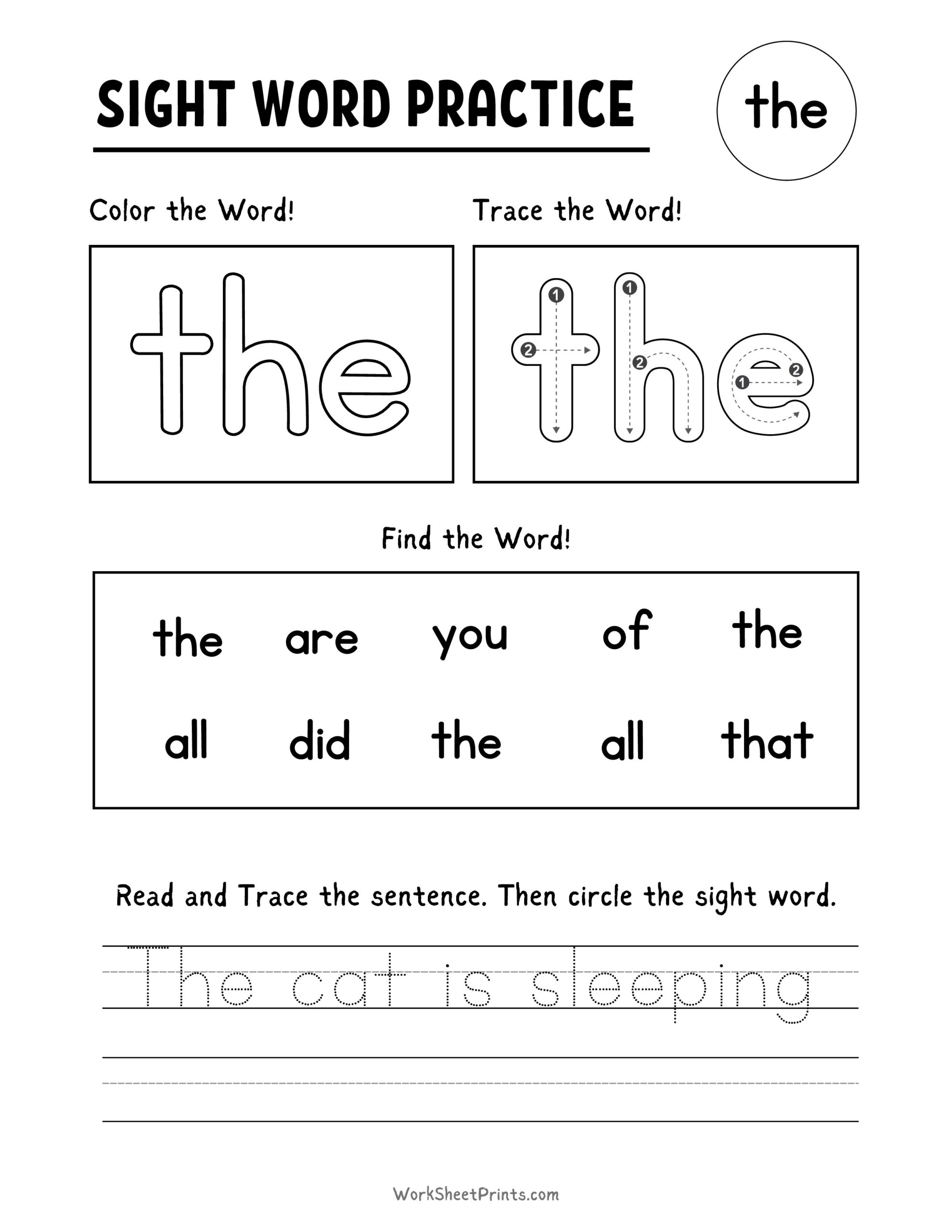 kindergarten sight word worksheet