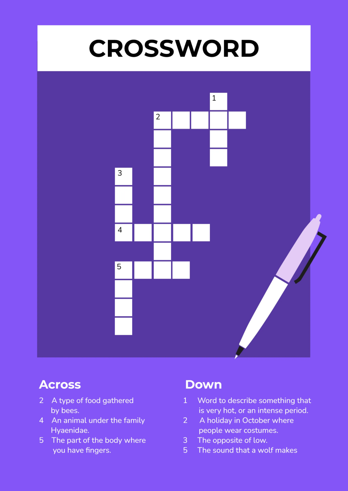 Free Letter H Crossword Template To Edit Online