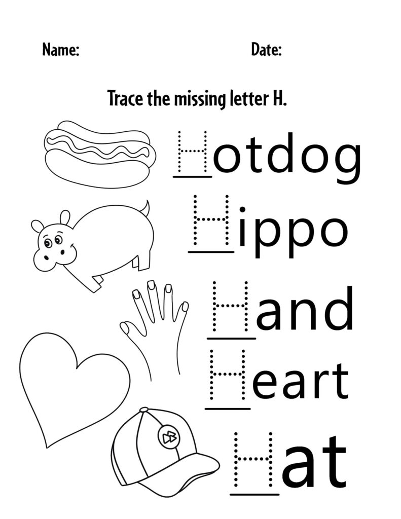 worksheet of letter h