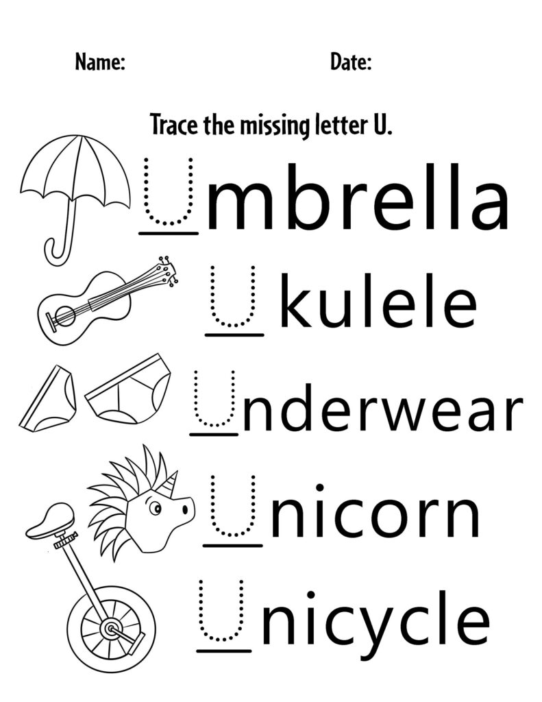worksheets for the letter u