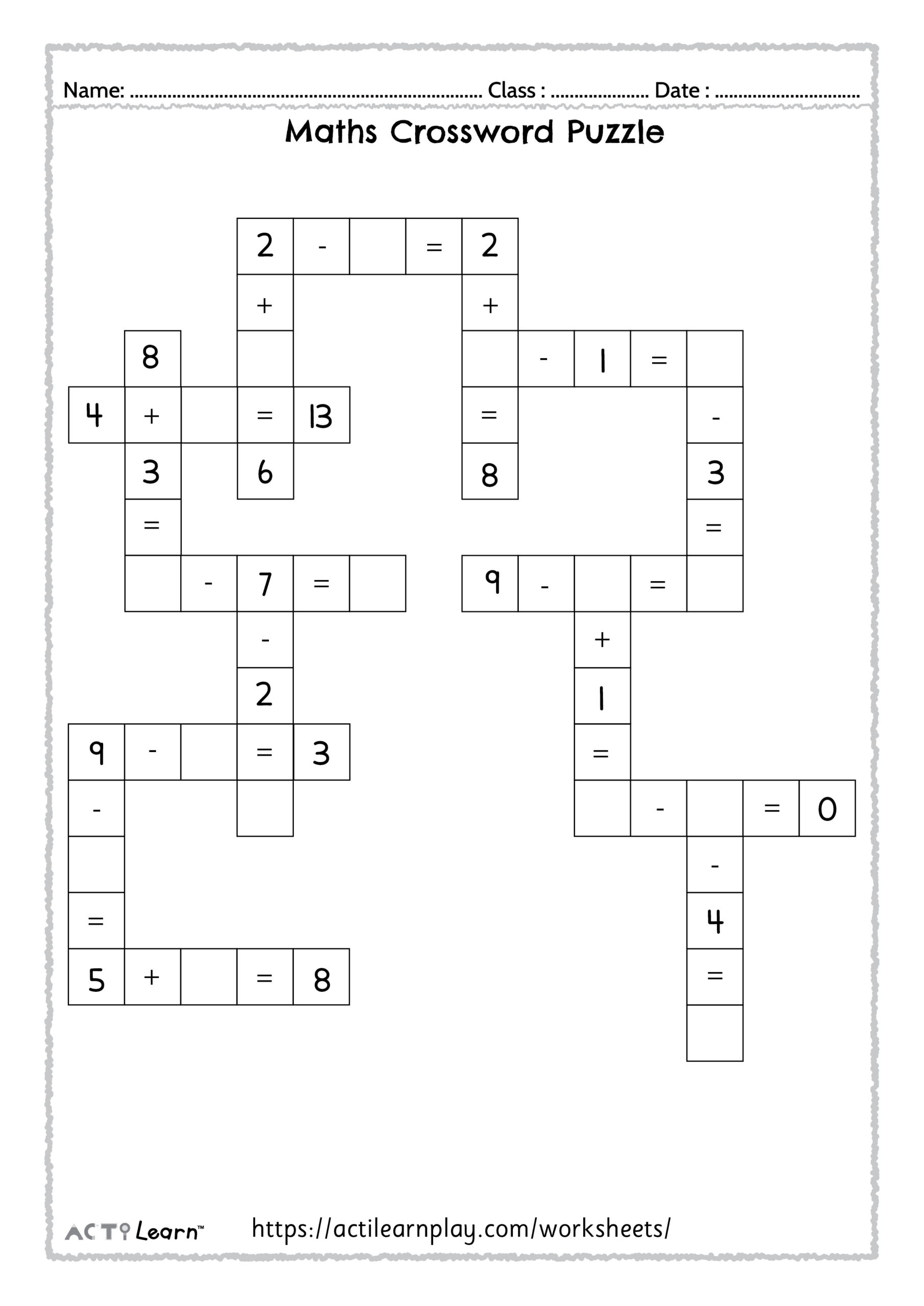 Free Math Crossword Puzzle Addition Subtraction For Kids Free Math Crossword Puzzle Addition Subtraction For Kids