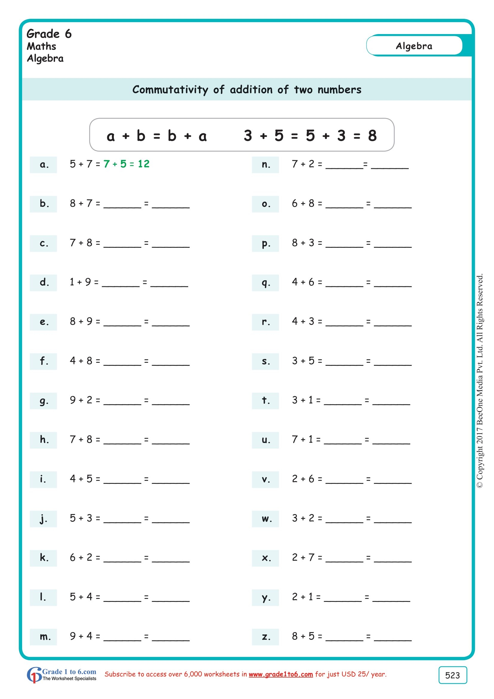 Free Math Worksheets For Grade 6 class 6 IB CBSE ICSE K12 And All 