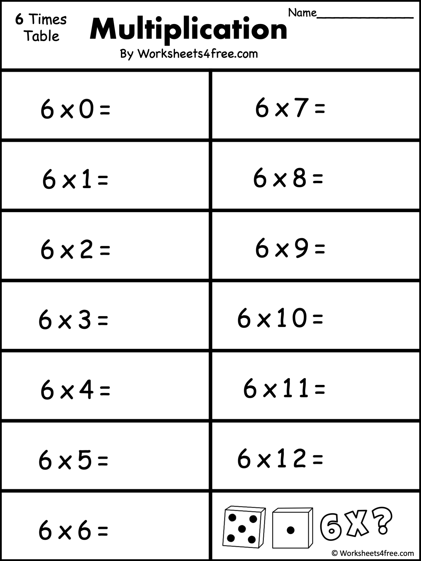 Free Multiplication Worksheet 6s Worksheets4Free