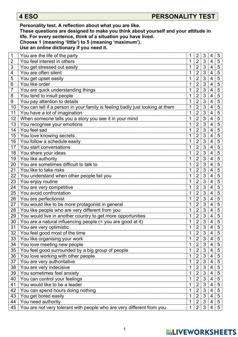 Free Personality Test Printable Quick Easy Printables For Everyone