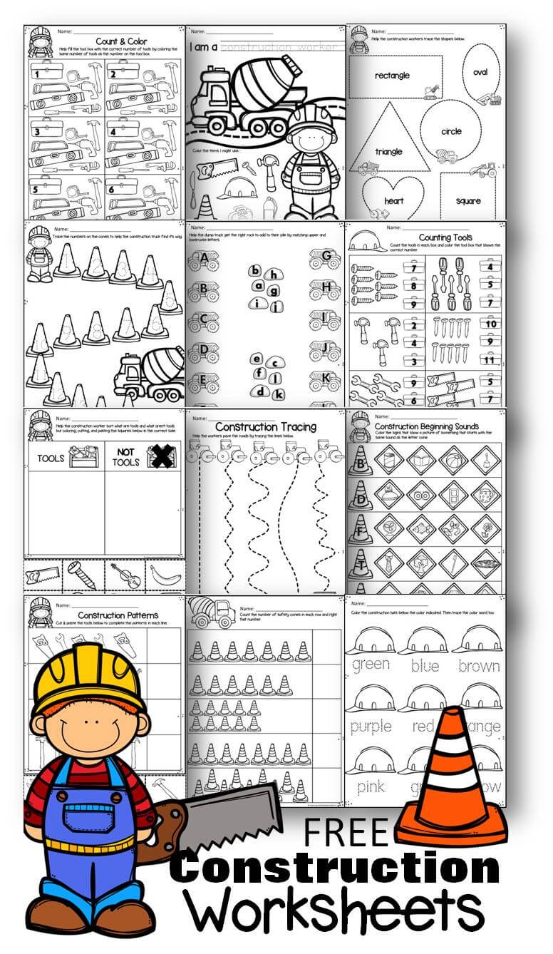 FREE Preschool Construction Theme Printable Worksheets